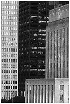 Detail of downtown buildings at dusk. Houston, Texas, USA ( black and white)