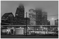 Downtown skyline on foggy dawn. Houston, Texas, USA ( black and white)