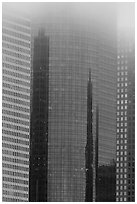 Top of skyscrapers capped by fog. Houston, Texas, USA ( black and white)