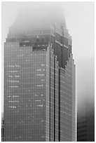 Top of skyscrapers capped in clouds. Houston, Texas, USA ( black and white)