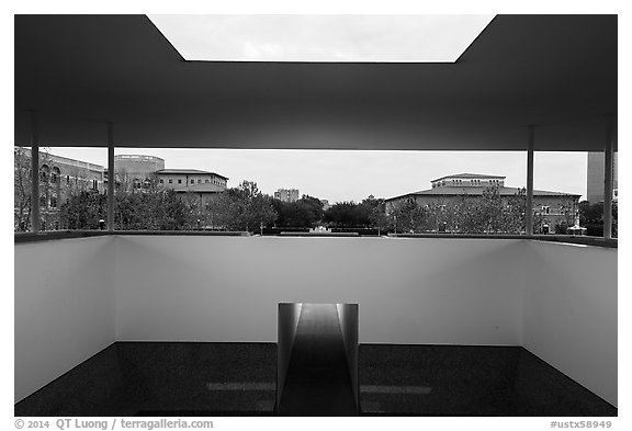 Campus seen from inside Skyspace, Rice University. Houston, Texas, USA (black and white)
