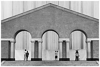 Gerald D. Hines Waterwall (Transco waterfall) and people. Houston, Texas, USA ( black and white)