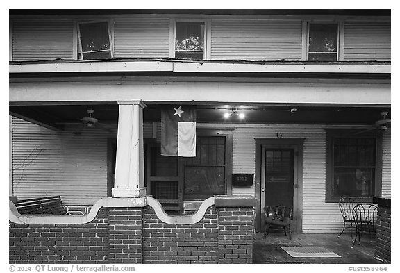 House with Texas flag. Houston, Texas, USA (black and white)