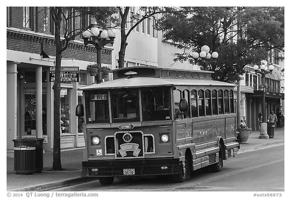 Trolley. San Antonio, Texas, USA (black and white)