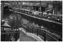 Staircase and colorful umbrellas, Riverwalk. San Antonio, Texas, USA ( black and white)