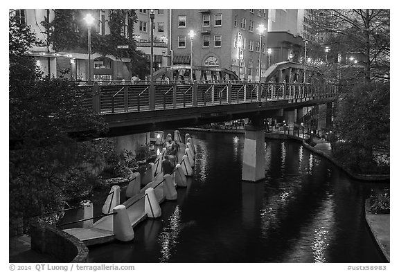 Bridge on Riverwalk. San Antonio, Texas, USA (black and white)