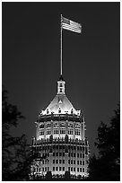 Tower Life Building at night. San Antonio, Texas, USA ( black and white)