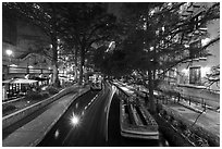 Barge at night, Riverwalk. San Antonio, Texas, USA ( black and white)