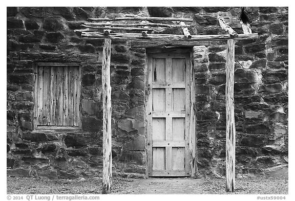 Quarters for the Native Americans, Mission San Jose. San Antonio, Texas, USA (black and white)