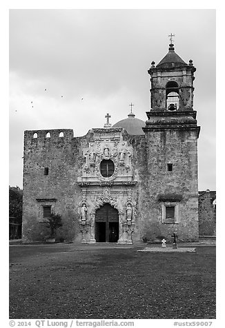 Mission San Jose church. San Antonio, Texas, USA (black and white)