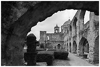 Convento and Church Dome, , Mission San Jose. San Antonio, Texas, USA ( black and white)