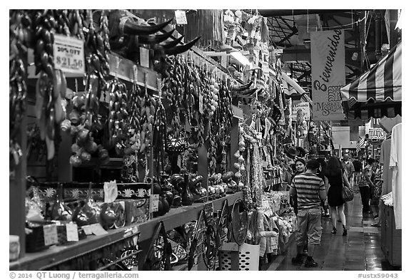 Market Square mexican shopping district. San Antonio, Texas, USA (black and white)