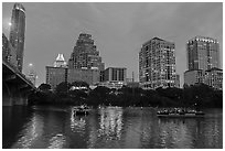 Tour boats on Colorado River. Austin, Texas, USA ( black and white)