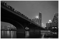 Watching one million bats fly at dusk. Austin, Texas, USA ( black and white)