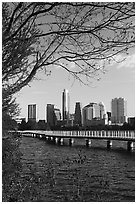 Skyline and Colorado River. Austin, Texas, USA ( black and white)