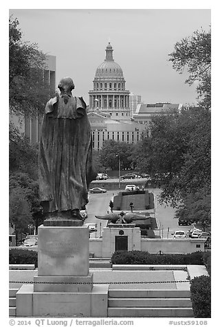 Texas Capitol seen from University campus. Austin, Texas, USA (black and white)