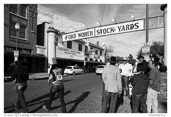 Fort Worth Stokyards gate. Fort Worth, Texas, USA (black and white)