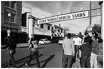 Fort Worth Stokyards gate. Fort Worth, Texas, USA ( black and white)