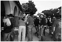 Rodeo contestants line up, Stockyards. Fort Worth, Texas, USA ( black and white)