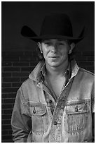 Man with cowboy hat and blue jeans. Fort Worth, Texas, USA ( black and white)