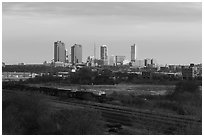 Railroad tracks and skyline. Fort Worth, Texas, USA ( black and white)
