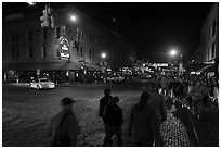 Street crossing at night, Fort Worth Stockyards. Fort Worth, Texas, USA ( black and white)