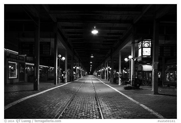 Station at night, Stockyards. Fort Worth, Texas, USA (black and white)