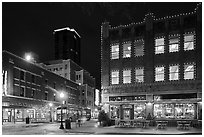 Dowtown street at night. Fort Worth, Texas, USA ( black and white)