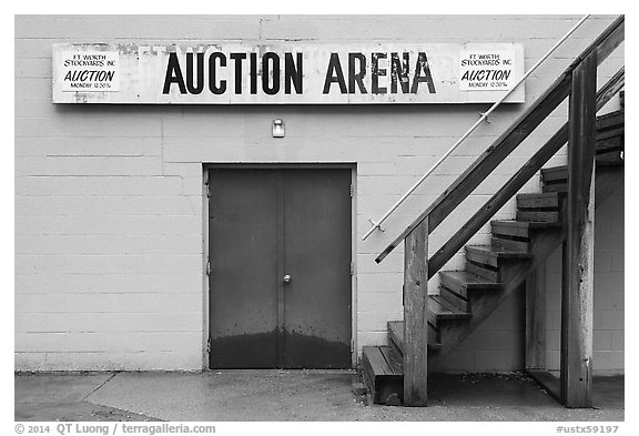 Backdoor of Forth Worth live stock exchange. Fort Worth, Texas, USA (black and white)