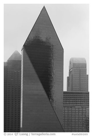 Skyscrapers in rain. Dallas, Texas, USA (black and white)