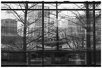 View and reflection through window, Crow Collection. Dallas, Texas, USA ( black and white)