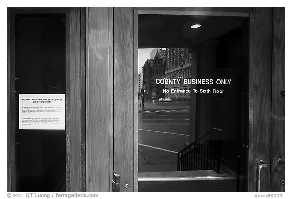 Entrance of Texas School Book Depository,. Dallas, Texas, USA (black and white)