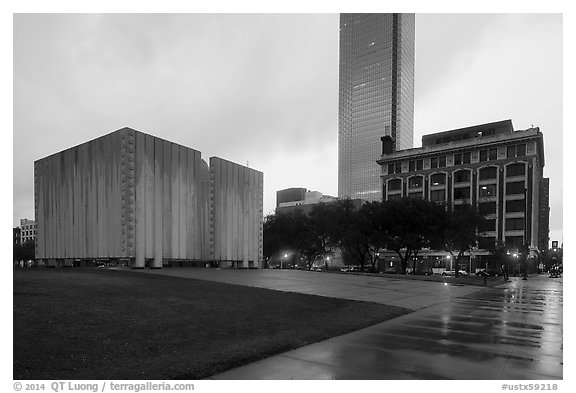John F Kennedy Memorial Plaza. Dallas, Texas, USA (black and white)