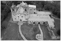 Aerial view of Mission Concepcion. San Antonio, Texas, USA ( black and white)