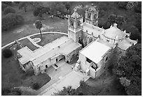 Aerial view of Mission Concepcion. San Antonio, Texas, USA ( black and white)