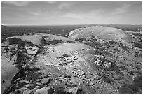 Aerial view of Enchanted Rock granite domes. Texas, USA ( black and white)