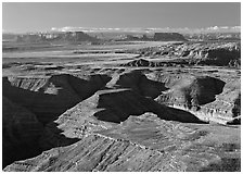 San Juan Canyon from Muley Point, with Monument Valley in the distance. USA ( black and white)