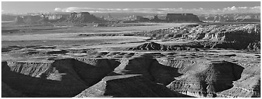 Canyon country scenery. Bears Ears National Monument, Utah, USA (Panoramic black and white)