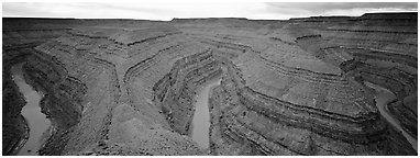 Goosenecks. Bears Ears National Monument, Utah, USA (Panoramic black and white)