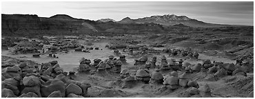 Goblin Valley landscape. Utah, USA (Panoramic black and white)