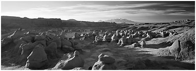 Goblin Valley scenery. Utah, USA (Panoramic black and white)