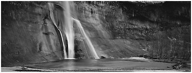 Lower Calf Creek waterfall. Grand Staircase Escalante National Monument, Utah, USA (Panoramic black and white)