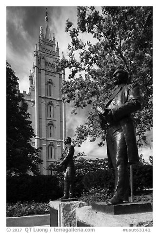 Joseph Smith statue, Temple Square. Utah, USA (black and white)