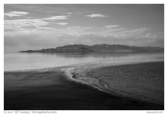Beach and Great Salt Lake, Antelope Island. Utah, USA (black and white)