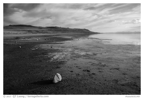 Muddy beach, Antelope Island State Park. Utah, USA (black and white)