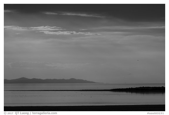 Ridgelines at sunset, Antelope Island, Great Salt Lake,. Utah, USA (black and white)