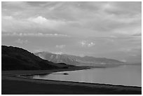 Sky, shoreline and hills, Antelope Island, Great Salt Lake,. Utah, USA ( black and white)