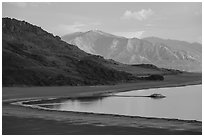Shoreline and desert hills, Antelope Island, Great Salt Lake,. Utah, USA ( black and white)