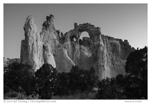 152-foot high Grosvenor Arch, dawn. Grand Staircase Escalante National Monument, Utah, USA (black and white)