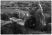 Mononliths and hills, Devils Garden. Grand Staircase Escalante National Monument, Utah, USA ( black and white)